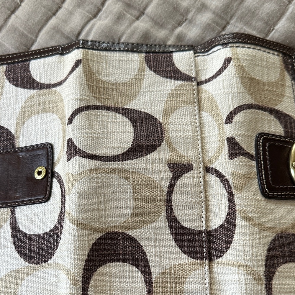 Coach Canvas Wallet in Cream and Brown with Buckle Accent - Picture 8 of 9